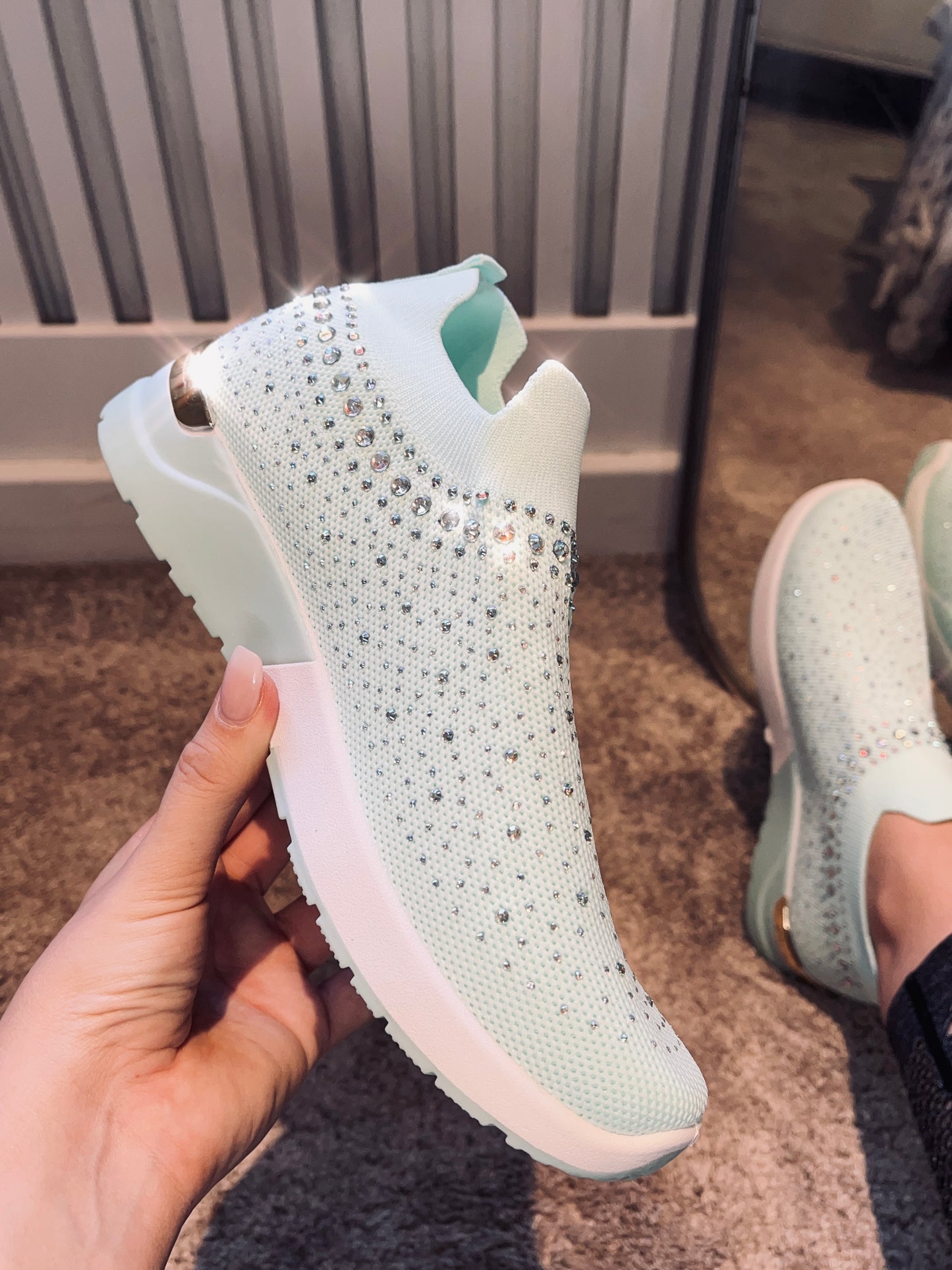 Diamante Sock Trainers Aqua