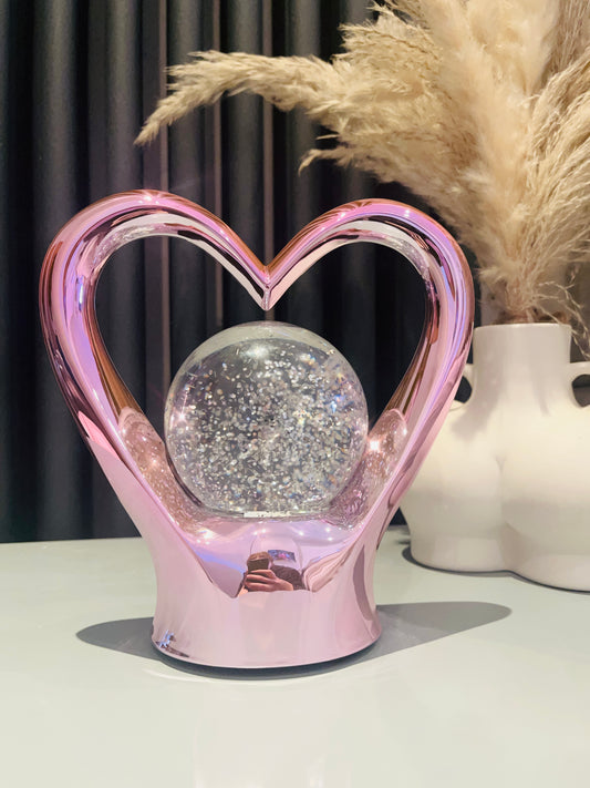 Pink Metallic Heart Glitter Lamp