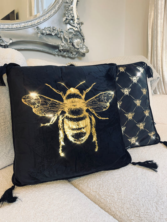 Gold Bee Detailing Cushions Black - Set of 2