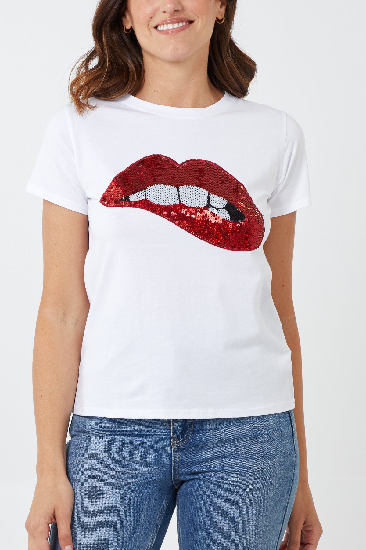 Sequin Lips T-Shirt White