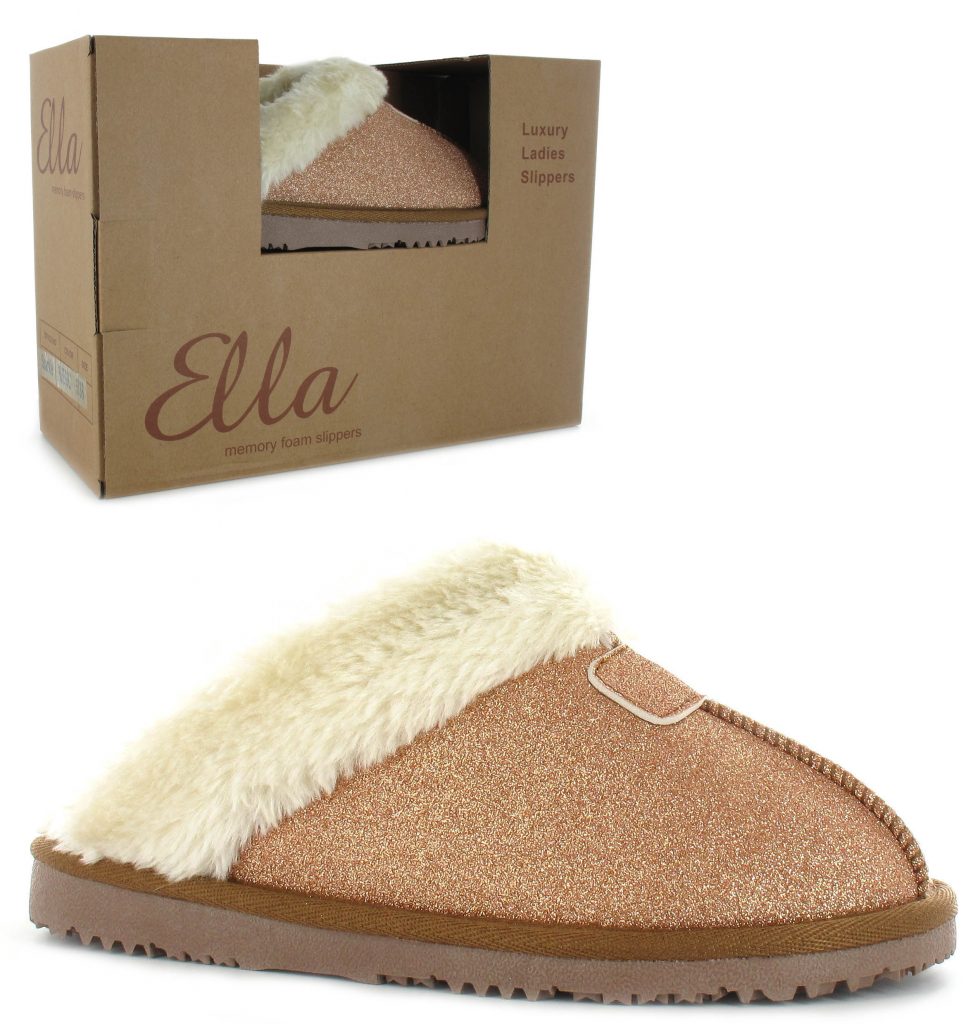 Sparkly Fur Slippers Rose Gold