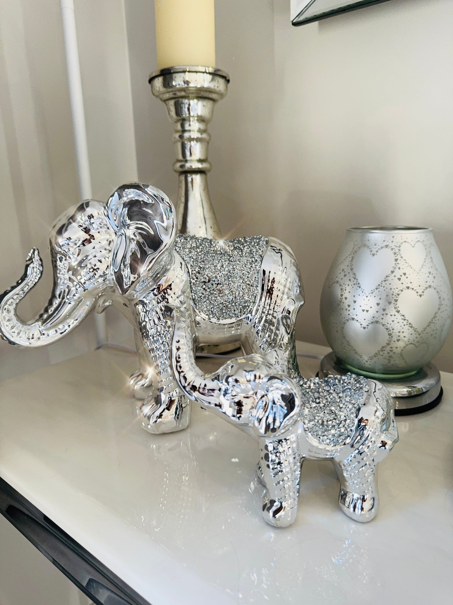 Electroplated Crystal Mummy & Baby Elephants