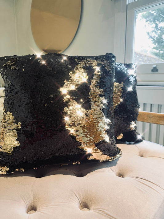 Gold & Black Sequin Two Tone Cushions - Set of 2