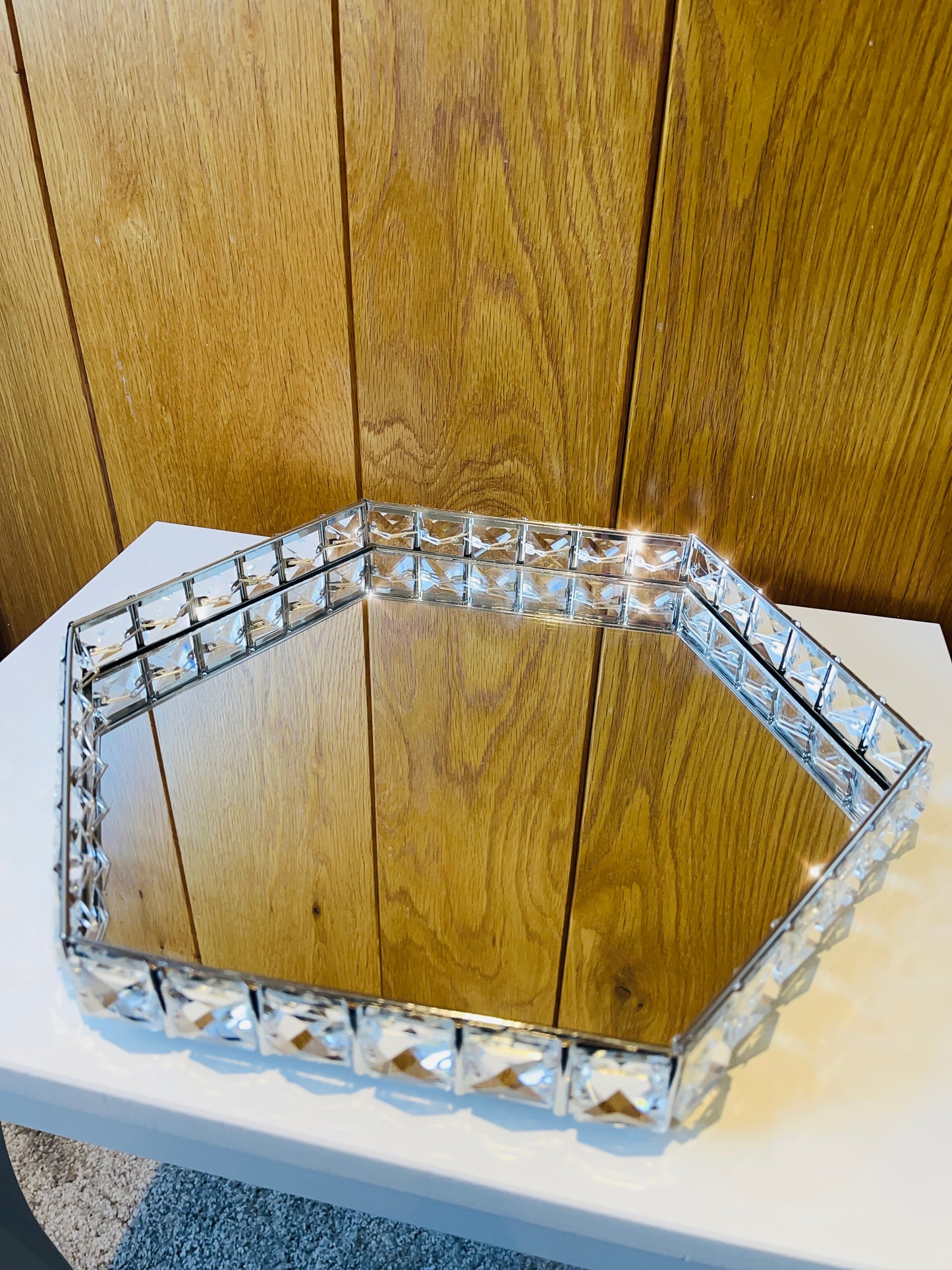 Mirrored Crystal Edge Hexagon Tray
