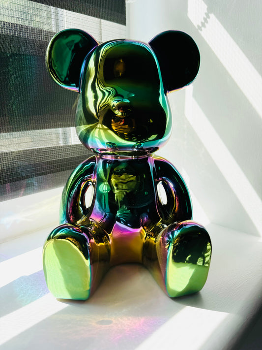 Iridescent Sitting Bear Money Bank Large