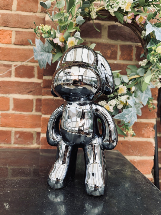 Dark Grey Standing Puppy Money Bank Large