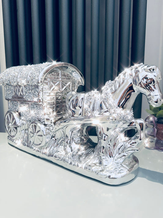 Crystal Electroplated Single Horse & Wagon