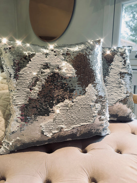 Silver & White Sequin Two Tone Cushions - Set of 2