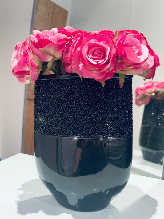 Black Crystal Glitz & Glaze Oval Vase