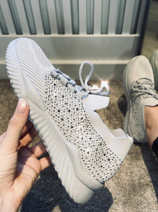 Diamante Lace Up Trainers Grey