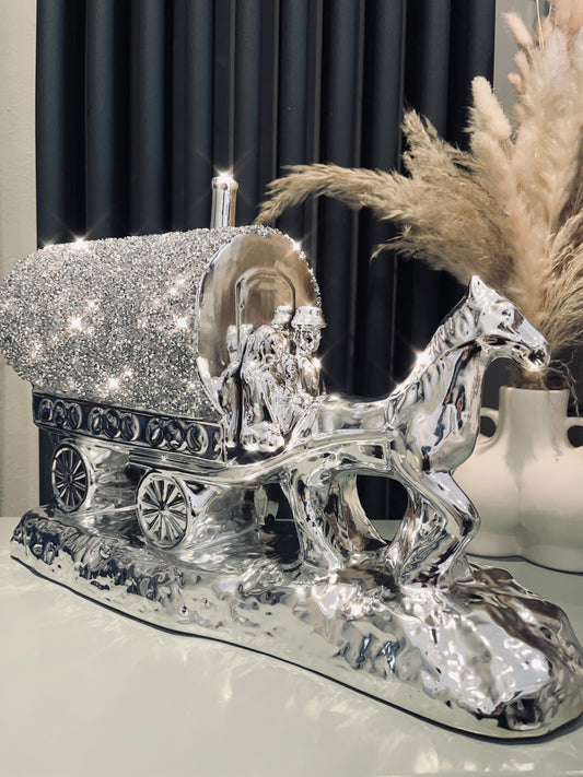 Electroplated Crystal Wagon & Horse With Family