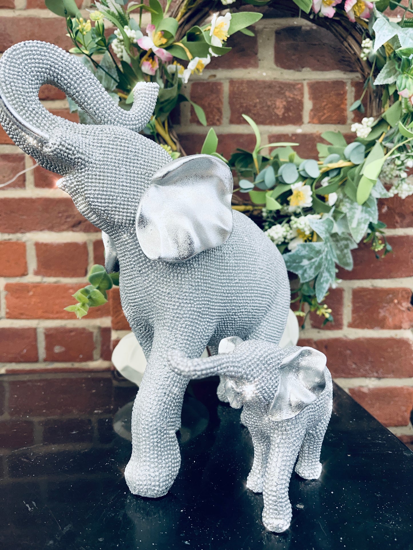 Sparkly Diamante Playing Mummy & Baby Elephant