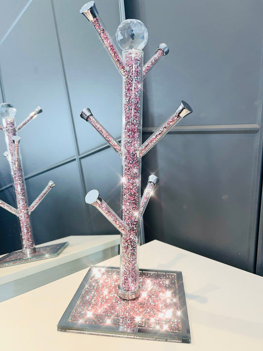Crystal Glitz Patterned Base Mug Tree Holder Pink & Silver
