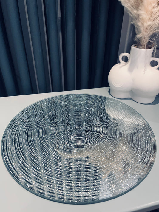 Silver Glitter Placemat Candle Plate Large
