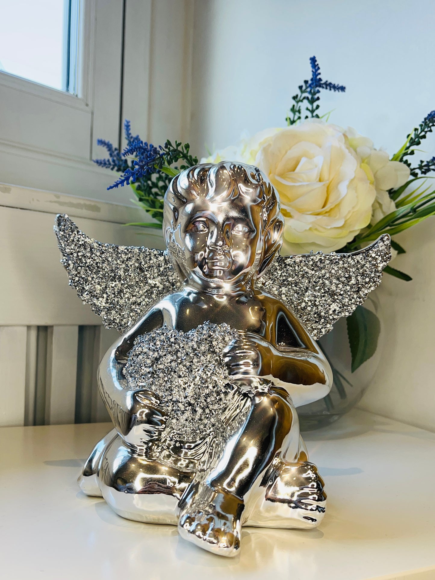 Flawed Electroplated Crystal Heart Cherub Angel