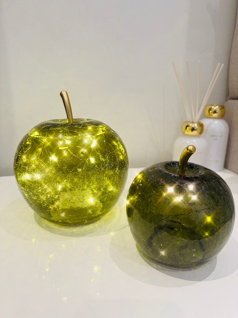 LED Green Glass Apple Ornament Small & Large