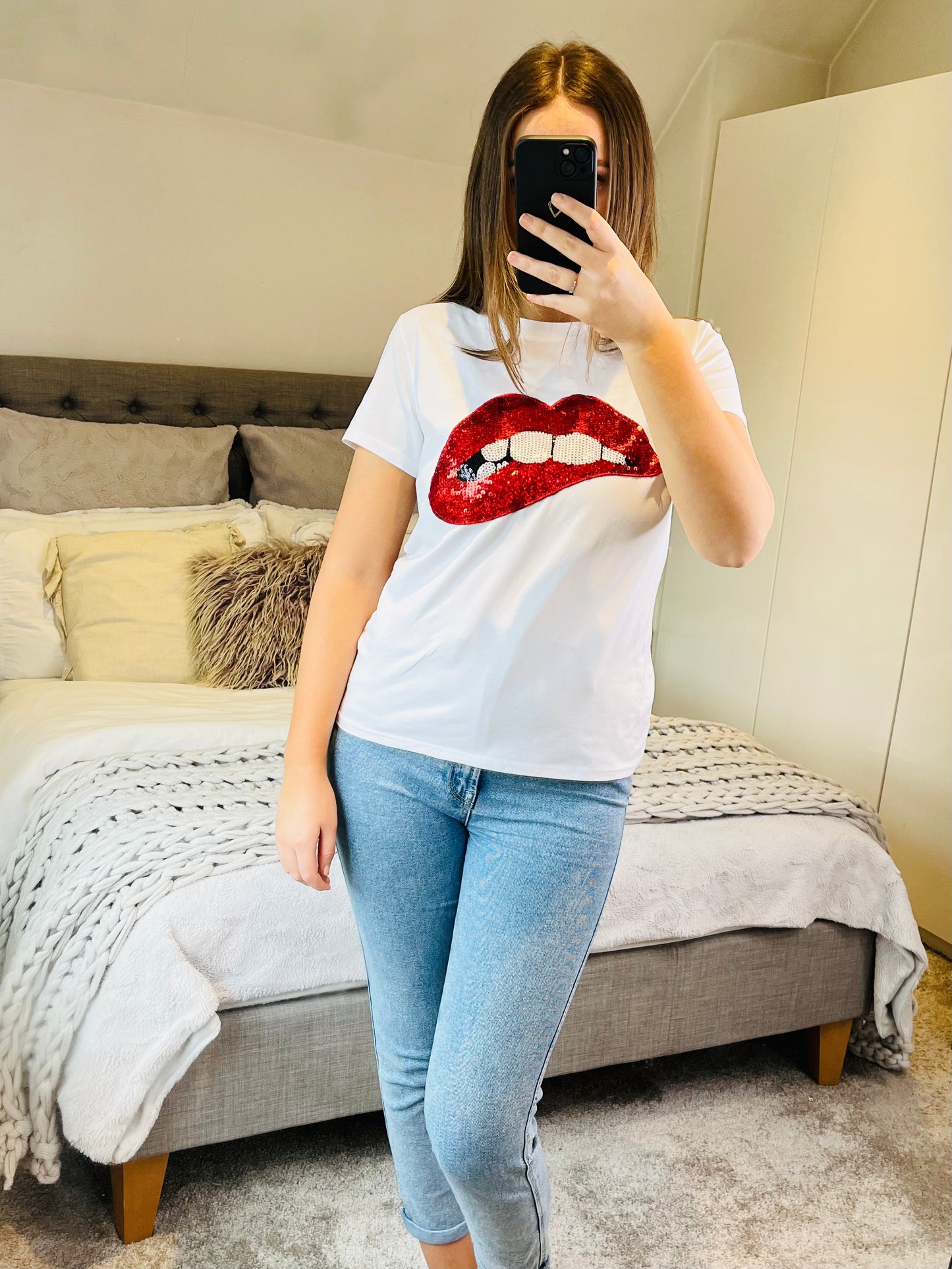Sequin Lips T-Shirt White
