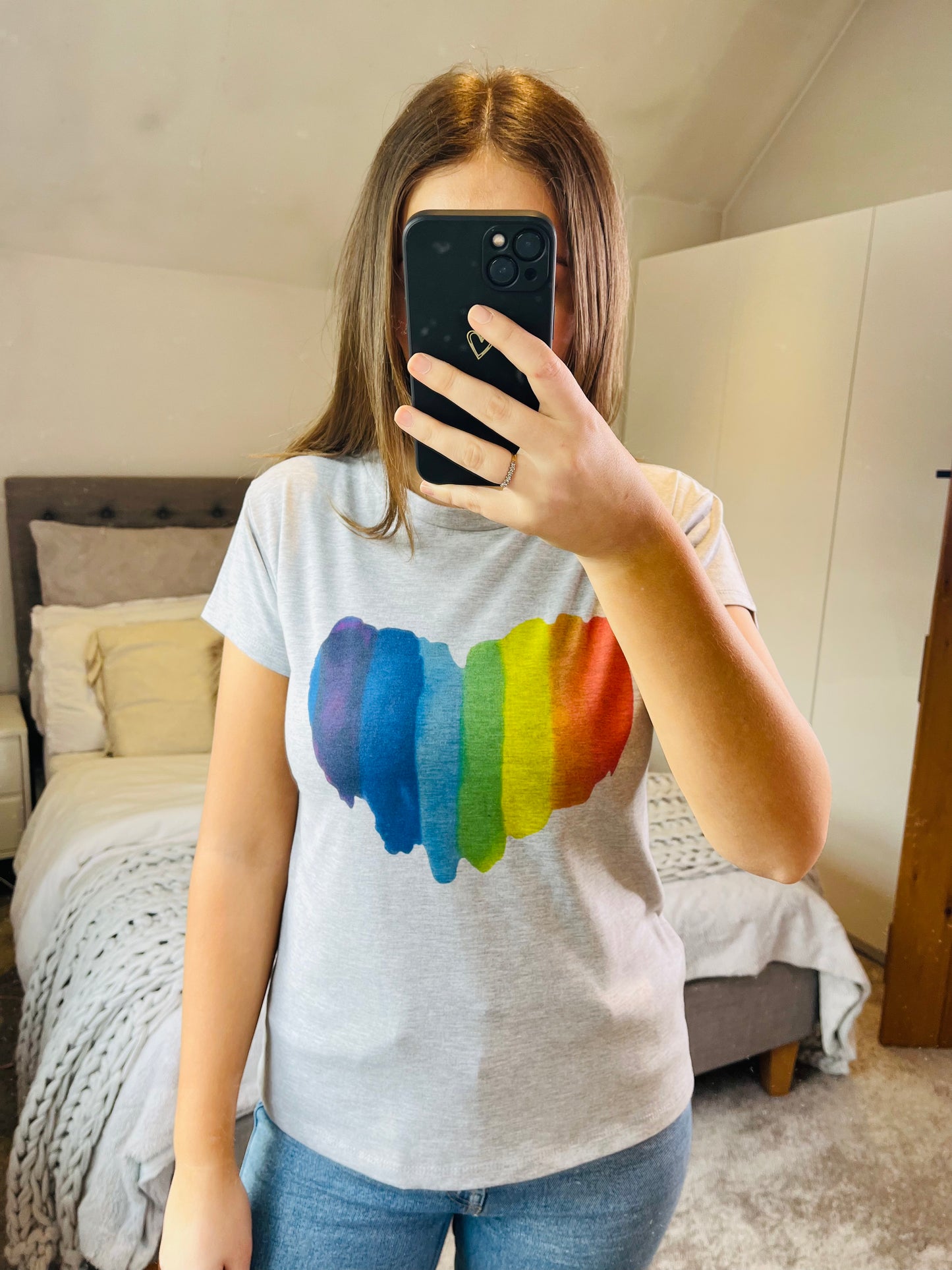 Grey Rainbow Heart T-Shirt