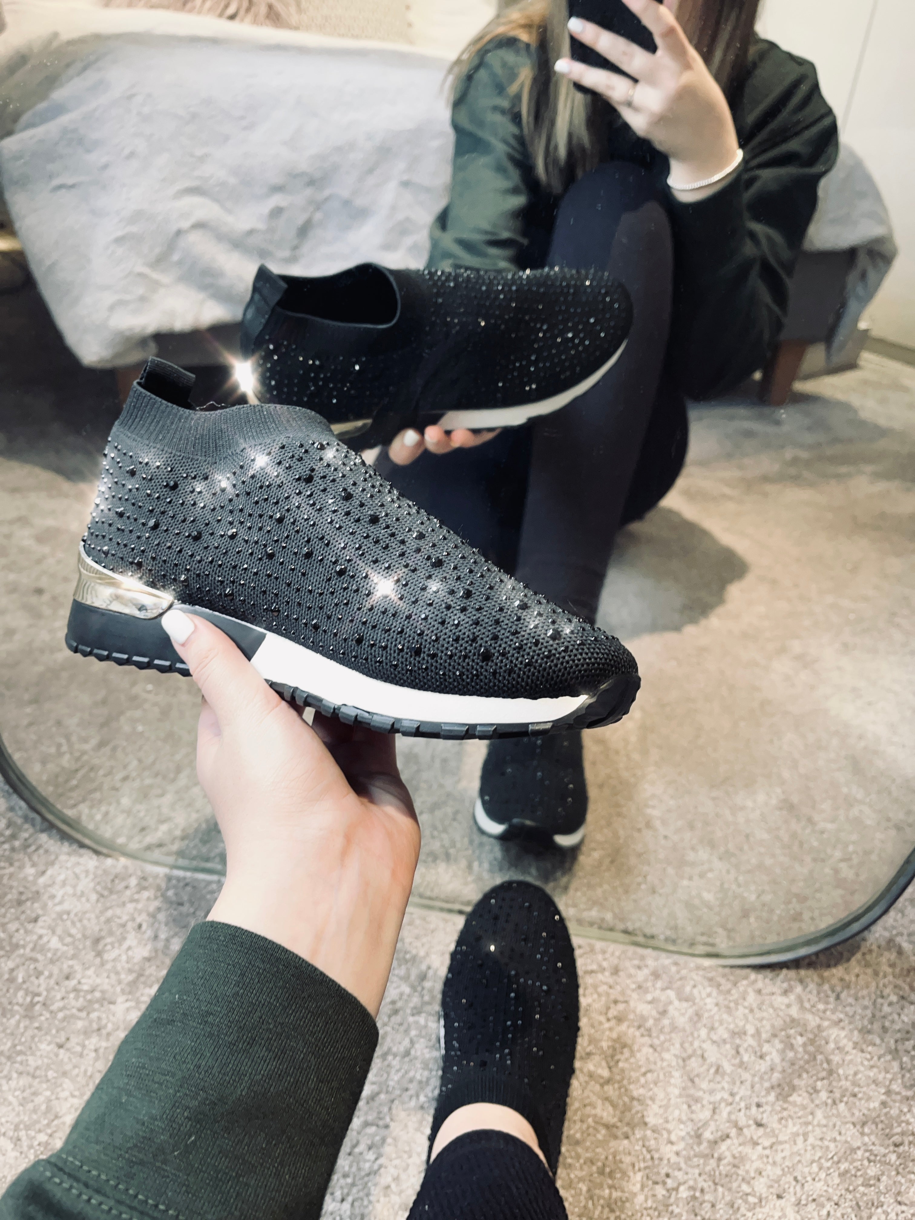 Black diamante sale trainers