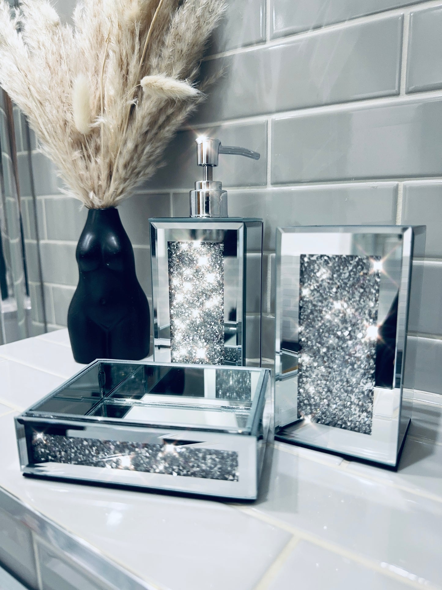 Mirrored Crystal Glitz Bathroom Set