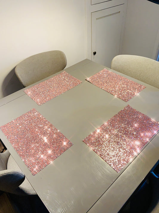 Crushed Diamond Placemats Pink & Silver