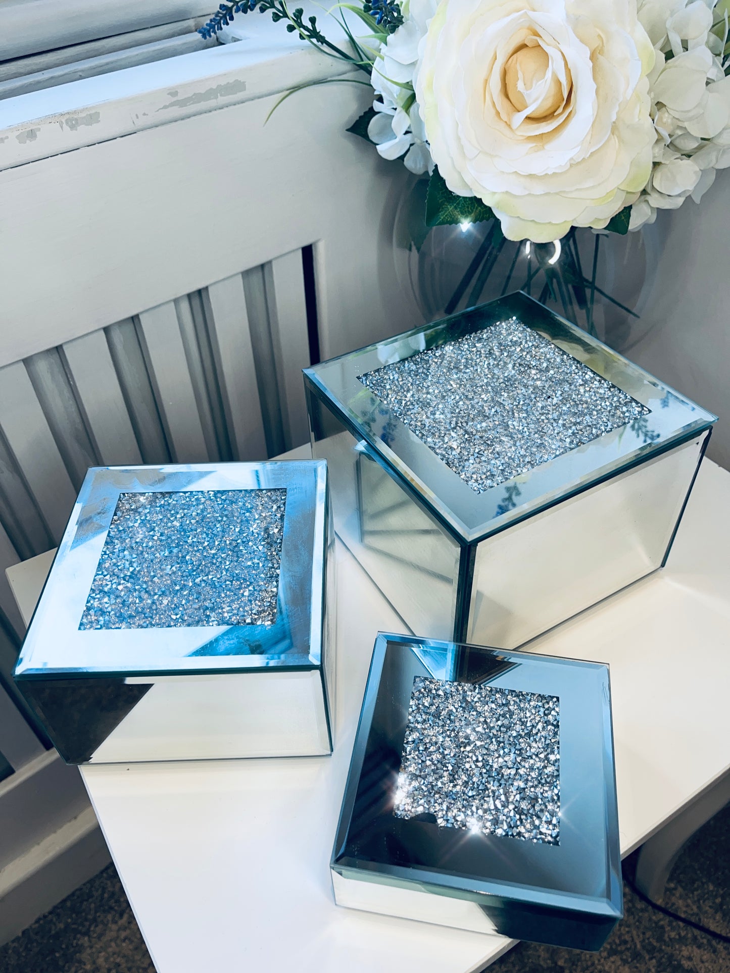 Crystal Mirrored Trinket Boxes - Set of 3