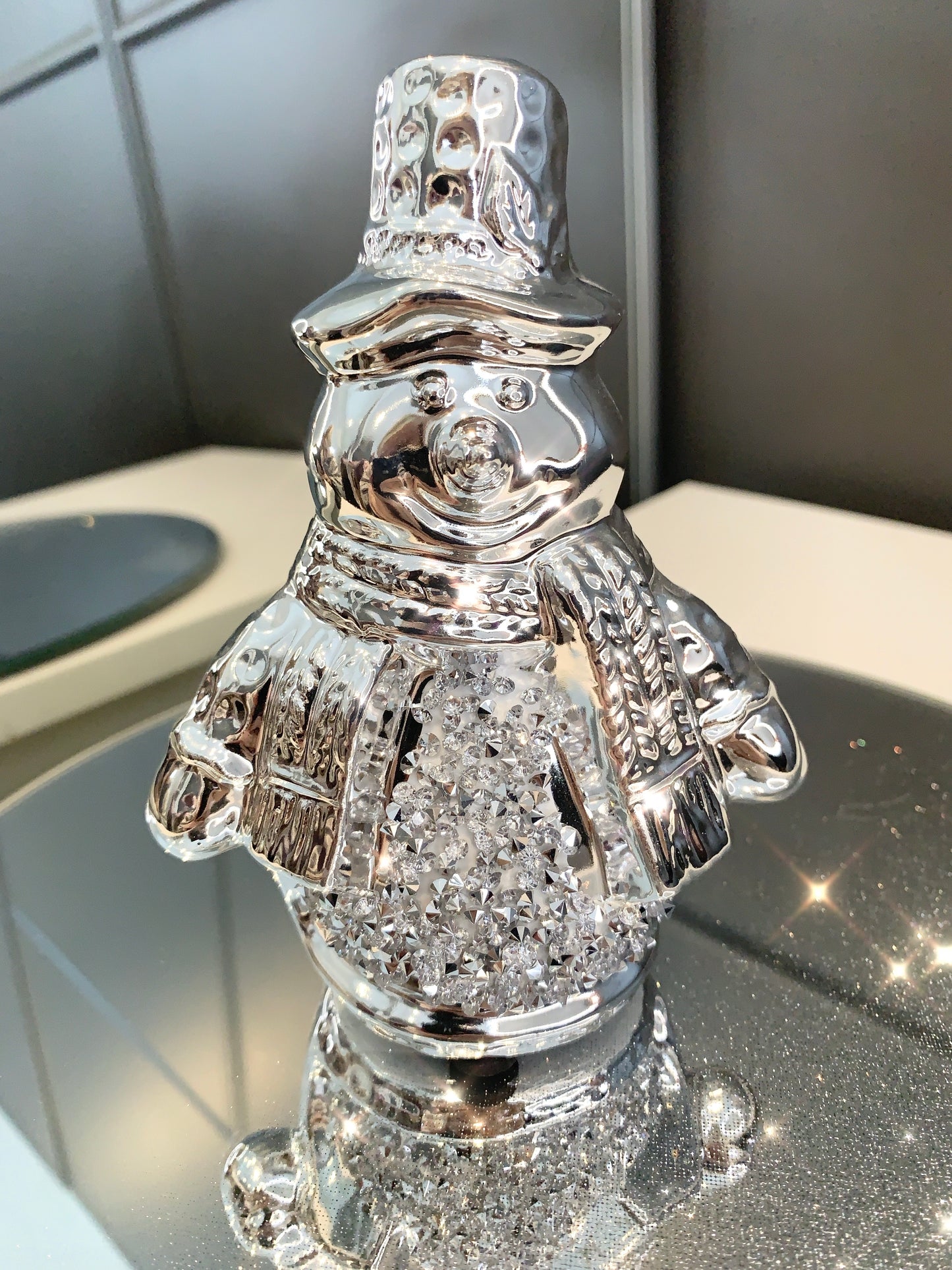 Electroplated Crystal Snowman Small