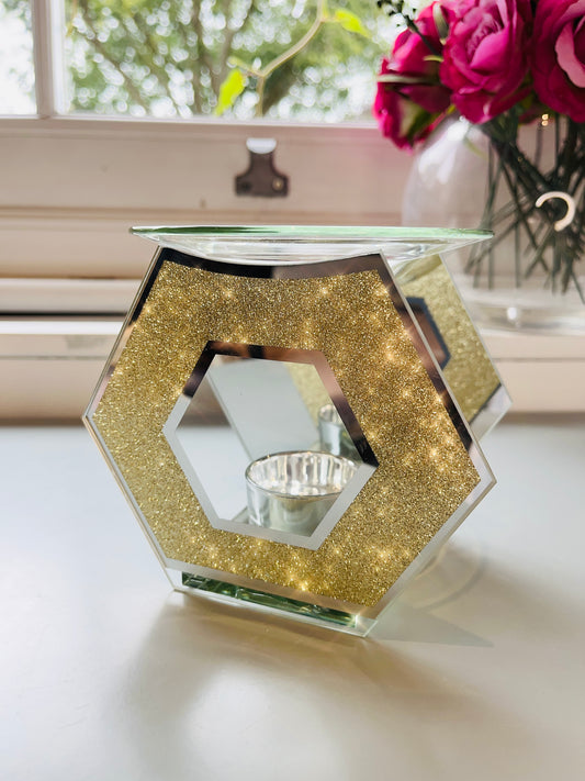 Gold Glitter Hexagon Wax/Oil Burner