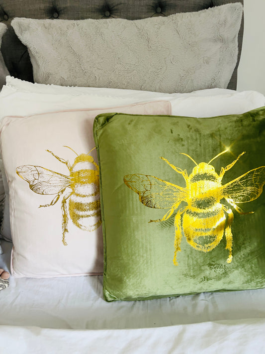 Gold Bee Detailing Cushions Green & Pink - Set of 2