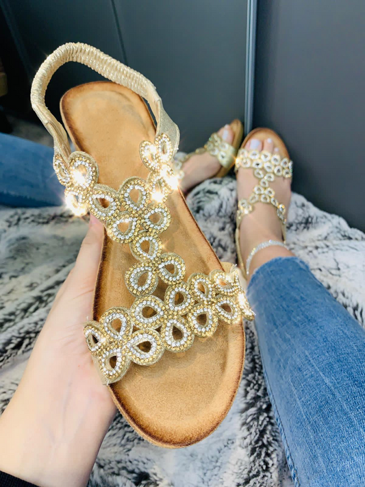 Lillian Crystal Wedge Sandals Rose Gold