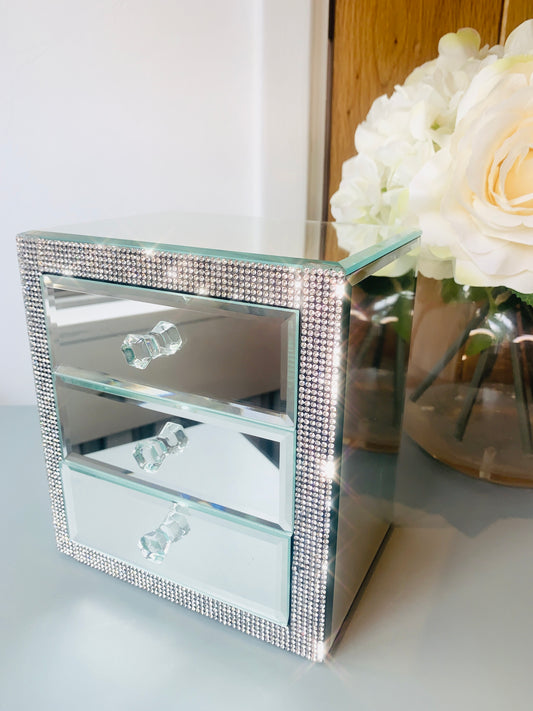 Mirrored Crystal Glitz 3 Drawer Jewellery/Storage Box