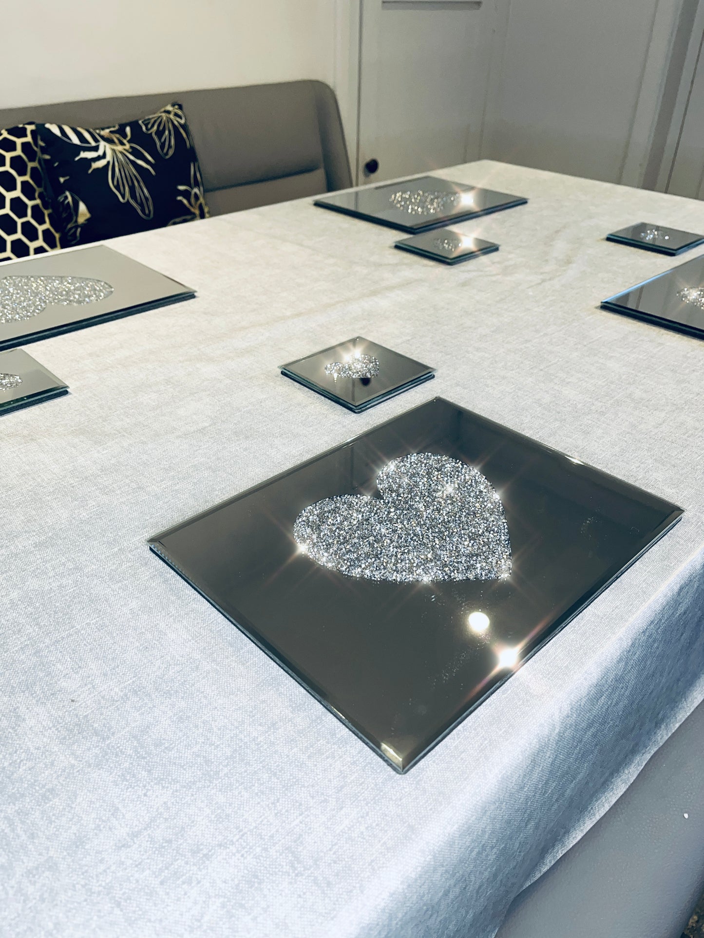 Mirrored Crystal Heart Placemats