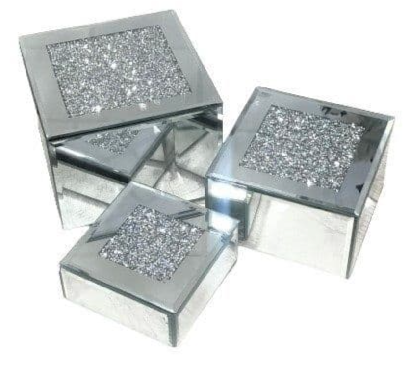 Crystal Mirrored Trinket Boxes - Set of 3