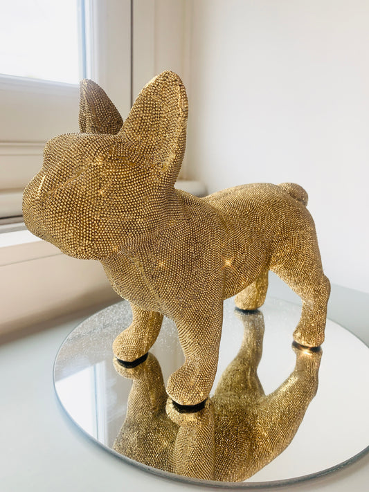 Flawed Sparkly Diamante Standing French Bulldog Gold